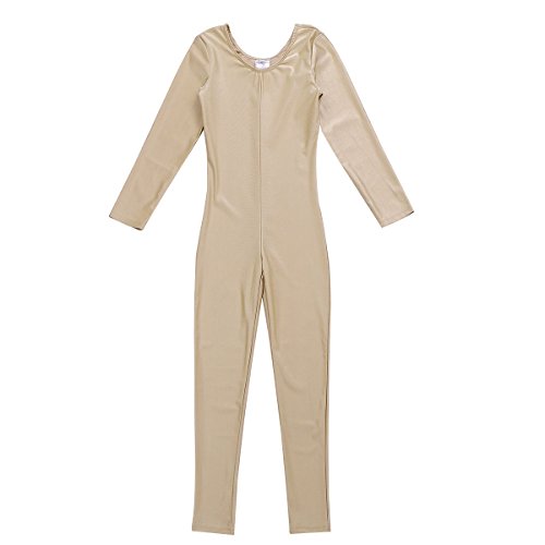 dPois Bodies de Danza Maillot Ballet Manga Larga Niñas Niños Mono Leotardo Gimnasia Ropa Deportiva Elástico Traje de Deporte Invierno Unitard Infantil Dancewear Jumpsuit 5-12 Años Beige 7-8 años