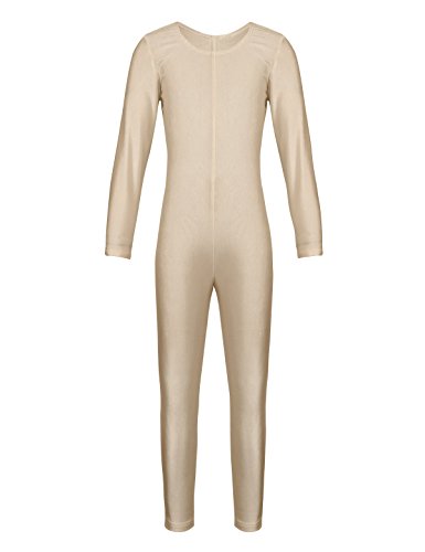 dPois Bodies de Danza Maillot Ballet Manga Larga Niñas Niños Mono Leotardo Gimnasia Ropa Deportiva Elástico Traje de Deporte Invierno Unitard Infantil Dancewear Jumpsuit 5-12 Años Beige 7-8 años