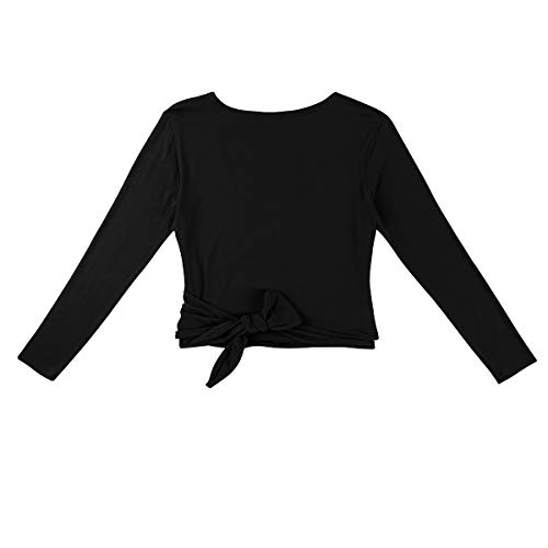 dPois Cardigan Cruzado Wraps Chaqueta Danza Ballet Baile Latino Mujer Top Manga Larga Capa Elegante para Vestido Maillot Leotardo Invierno Otoño Fiesta Bolero Corto Elástico Negro Medium