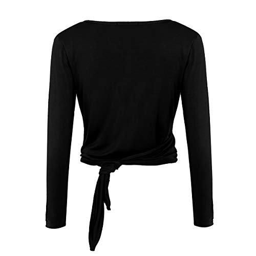 dPois Cardigan Cruzado Wraps Chaqueta Danza Ballet Baile Latino Mujer Top Manga Larga Capa Elegante para Vestido Maillot Leotardo Invierno Otoño Fiesta Bolero Corto Elástico Negro Medium