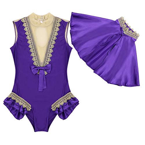 dPois Disfraz de Trapecista Mujer Disfraz de Circo Capa Corta Maillot de Danza sin Mangas Traje de Baile Fiesta Halloween Drama Morado Large