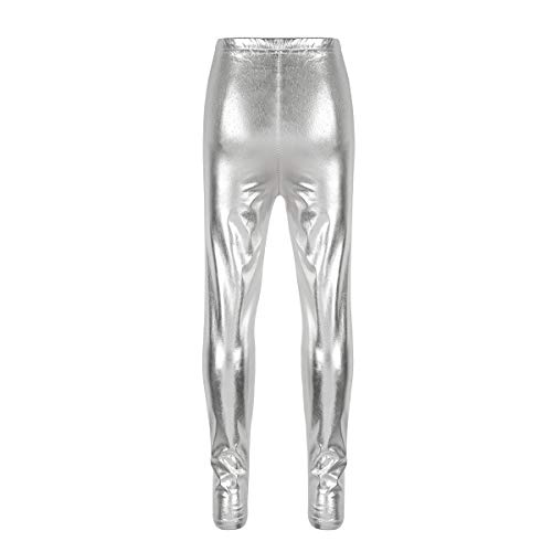 dPois Leggings Niña Leggings Cintura Elástica Pantalones Largos de Lápiz Ajustados sin Costura Ropa Deportiva Invierno Danza Jazz Baile Porristas Jeggings Running Fitness Plateado 8-10 años