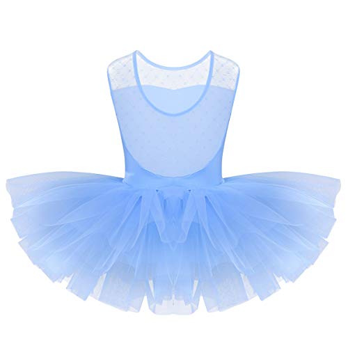 dPois Maillot de Ballet Niña Tutú Vestido con Braga Interior Traje de Baile Leotardo con Falda Malla Lunares Gimnasia Disfraz Bailarina Fiesta Carnaval 4 a 12 Años Azul A 8 años