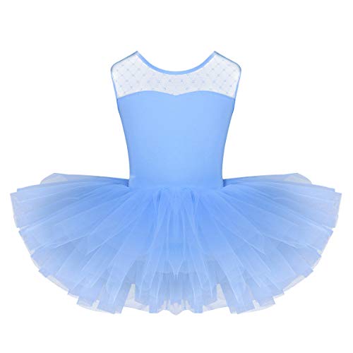 dPois Maillot de Ballet Niña Tutú Vestido con Braga Interior Traje de Baile Leotardo con Falda Malla Lunares Gimnasia Disfraz Bailarina Fiesta Carnaval 4 a 12 Años Azul A 8 años