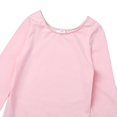 dPois Maillot Niña Ballet Gimnasia Danza Leotardo Manga Larga 2PC Disfraz Bailarina Tutú Falda Envolvente Gasa Traje de Ballet Equipamiento Básico para Niña Chica Rosa Perla 5-6 años