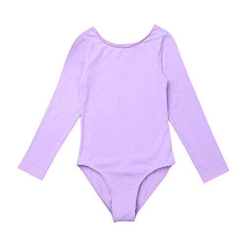 dPois Maillot Niña Ballet Gimnasia Danza Leotardo Manga Larga 2PC Disfraz Bailarina Tutú Falda Envolvente Gasa Traje de Ballet Equipamiento Básico para Niña Chica Lavanda 5-6 años