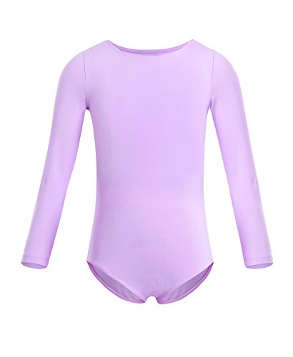 dPois Maillot Niña Ballet Gimnasia Danza Leotardo Manga Larga 2PC Disfraz Bailarina Tutú Falda Envolvente Gasa Traje de Ballet Equipamiento Básico para Niña Chica Lavanda 5-6 años