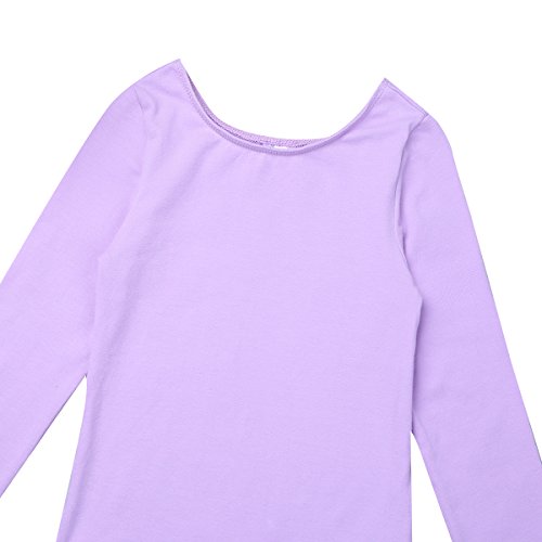 dPois Maillot Niña Ballet Gimnasia Danza Leotardo Manga Larga 2PC Disfraz Bailarina Tutú Falda Envolvente Gasa Traje de Ballet Equipamiento Básico para Niña Chica Lavanda 5-6 años