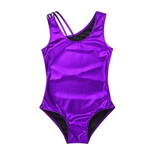 dPois Maillot Niña Gimnasia Body Mono Ropa de Danza Patinaje Artistico Leotardo Gimnasia Ritmica Clásico Brillant para Competicion (5-14 Años) Morado 9-10 años