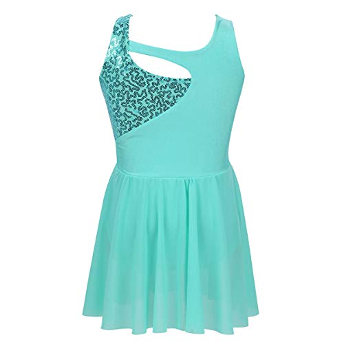 dPois Maillot Patinaje Artistico para Niña Vestido de Patinaje Lentejuelas sin Mangas Disfraz de Bailarina Maillot Ballet con Falda Tutu Princesa Skating Ballet Dress Verde 14 Años