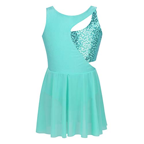 dPois Maillot Patinaje Artistico para Niña Vestido de Patinaje Lentejuelas sin Mangas Disfraz de Bailarina Maillot Ballet con Falda Tutu Princesa Skating Ballet Dress Verde 14 Años