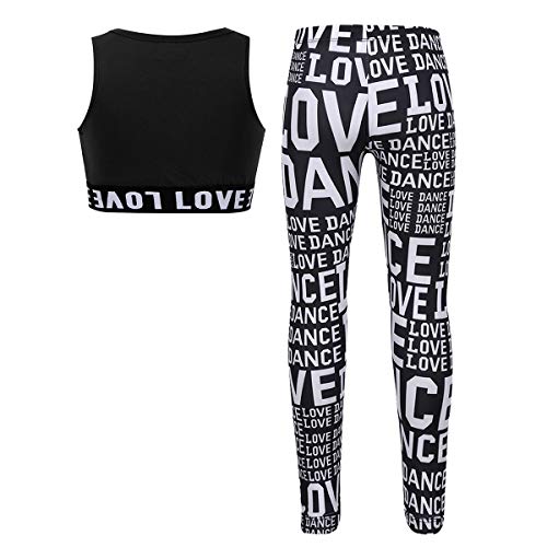 dPois Ropa Deportiva para Niñas Tank Top y Leggins Estampados Conjunto de Deporte Chaleco Pantalones Largos Running Fitness Yoga Negro 150