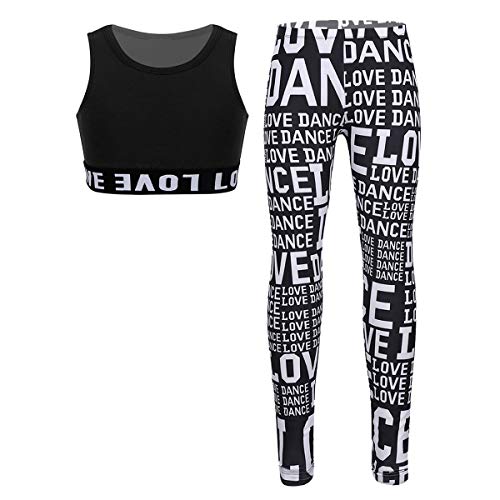 dPois Ropa Deportiva para Niñas Tank Top y Leggins Estampados Conjunto de Deporte Chaleco Pantalones Largos Running Fitness Yoga Negro 150