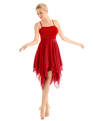 dPois Vestido de Ballet Danza Baile para Mujer Chica Maillot con Falda sin Mangas Vestido Asimétrico Cintura Alta Traje de Baile Moderno Fiesta Actuacion Cóctel Jazz Show Verano Rojo XL