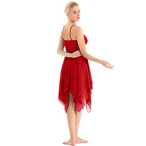 dPois Vestido de Ballet Danza Baile para Mujer Chica Maillot con Falda sin Mangas Vestido Asimétrico Cintura Alta Traje de Baile Moderno Fiesta Actuacion Cóctel Jazz Show Verano Rojo XL