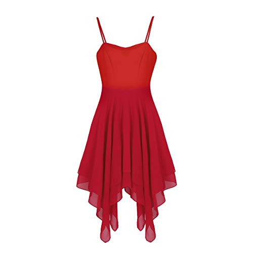 dPois Vestido de Ballet Danza Baile para Mujer Chica Maillot con Falda sin Mangas Vestido Asimétrico Cintura Alta Traje de Baile Moderno Fiesta Actuacion Cóctel Jazz Show Verano Rojo XL