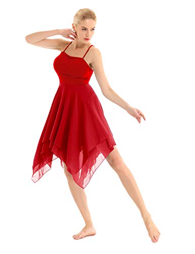 dPois Vestido de Ballet Danza Baile para Mujer Chica Maillot con Falda sin Mangas Vestido Asimétrico Cintura Alta Traje de Baile Moderno Fiesta Actuacion Cóctel Jazz Show Verano Rojo XL