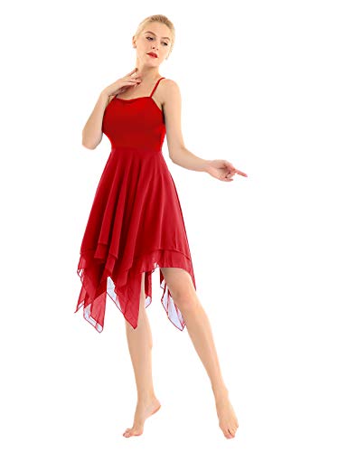 dPois Vestido de Ballet Danza Baile para Mujer Chica Maillot con Falda sin Mangas Vestido Asimétrico Cintura Alta Traje de Baile Moderno Fiesta Actuacion Cóctel Jazz Show Verano Rojo XL