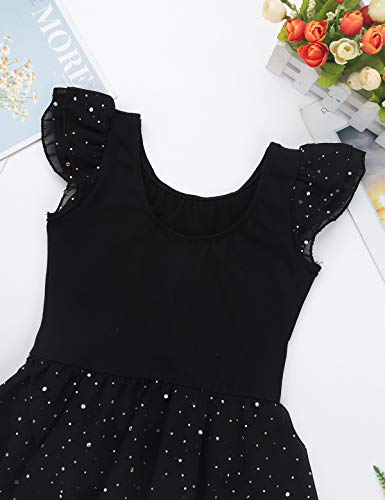 dPois Vestido de Ballet Danza Niña Maillot Lentejuelas Manga Corta Leotardo Gimnasia con Falda Gasa con Brillos Estrellados Body de Danza Algodón Tutu de Ballet Skirted Leotard Negro 10 Años