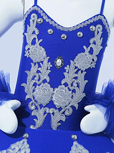 dPois Vestido de Danza Lentejuelas Niña Ropa de Ballet Maillot Leotardo con Falda Gimnasia Tutu de Fiesta Maillot Manga Corta para Niña Ballet Baile Disfraz Ballerina Bailarina Azul Marino 3-4 años