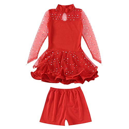 dPois Vestido de Patinaje Maillot Gimnasia Ritmica Niña Maillot de Ballet Danza Manga Larga Leotardo de Patinaje Artístico Disfraz Bailarina Tutu Princesa Cuello Alto 4-14 Años Rojo B 7-8 años