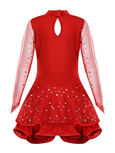 dPois Vestido de Patinaje Maillot Gimnasia Ritmica Niña Maillot de Ballet Danza Manga Larga Leotardo de Patinaje Artístico Disfraz Bailarina Tutu Princesa Cuello Alto 4-14 Años Rojo B 7-8 años