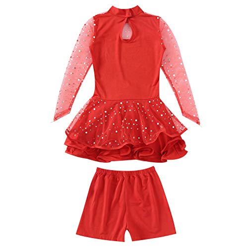 dPois Vestido de Patinaje Maillot Gimnasia Ritmica Niña Maillot de Ballet Danza Manga Larga Leotardo de Patinaje Artístico Disfraz Bailarina Tutu Princesa Cuello Alto 4-14 Años Rojo B 7-8 años