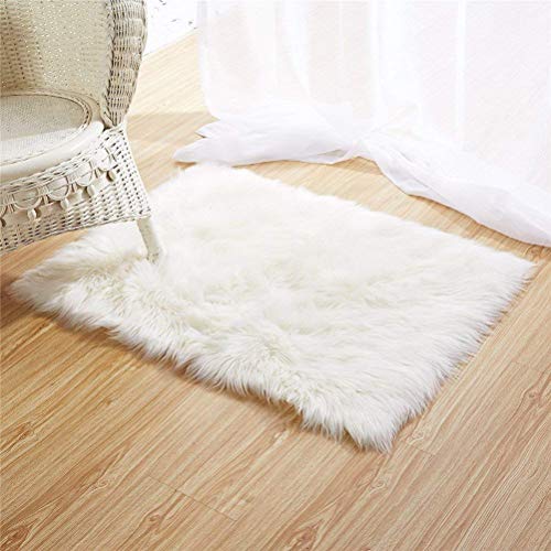 DQMEN Piel de Cordero Oveja/Sheepskin Rug Cordero, imitación mullida Alfombras imitación Piel sintética Deko Piel,para salón Dormitorio baño sofá Silla cojín (Cuadrado Blanco, 90 X 90 CM)