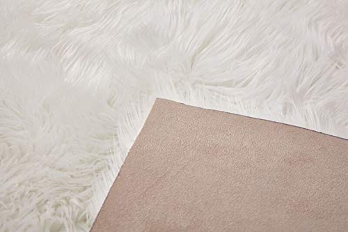 DQMEN Piel de Cordero Oveja/Sheepskin Rug Cordero, imitación mullida Alfombras imitación Piel sintética Deko Piel,para salón Dormitorio baño sofá Silla cojín (Cuadrado Blanco, 90 X 90 CM)