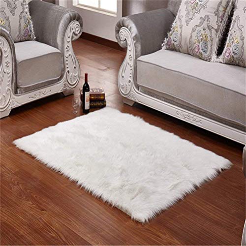 DQMEN Piel de Cordero Oveja/Sheepskin Rug Cordero, imitación mullida Alfombras imitación Piel sintética Deko Piel,para salón Dormitorio baño sofá Silla cojín (Cuadrado Blanco, 90 X 90 CM)