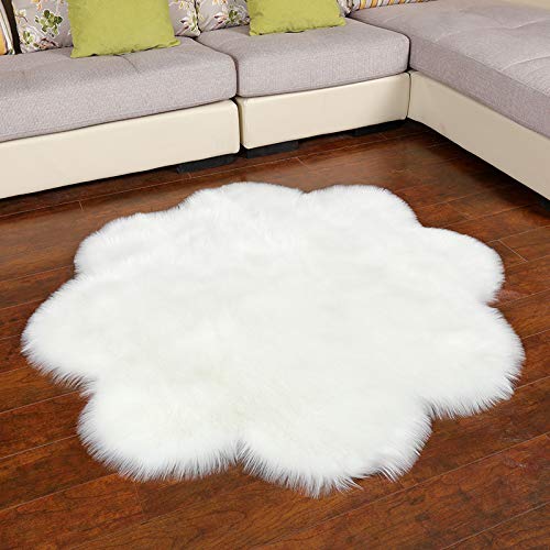 DQMEN Piel de Cordero Oveja/Sheepskin Rug Cordero, imitación mullida Alfombras imitación Piel sintética Deko Piel,para salón Dormitorio baño sofá Silla cojín (F,Blanco, 45 X 45 CM)