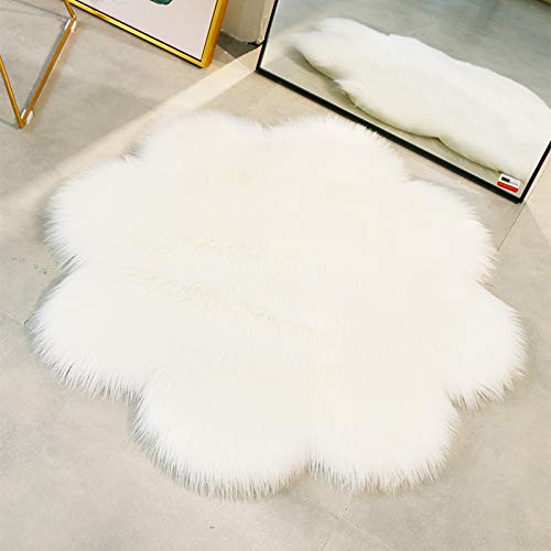 DQMEN Piel de Cordero Oveja/Sheepskin Rug Cordero, imitación mullida Alfombras imitación Piel sintética Deko Piel,para salón Dormitorio baño sofá Silla cojín (F,Blanco, 45 X 45 CM)