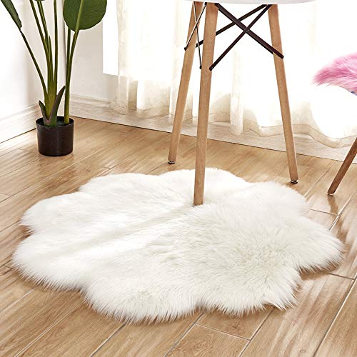 DQMEN Piel de Cordero Oveja/Sheepskin Rug Cordero, imitación mullida Alfombras imitación Piel sintética Deko Piel,para salón Dormitorio baño sofá Silla cojín (F,Blanco, 45 X 45 CM)