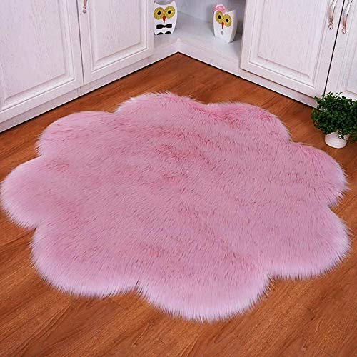 DQMEN Piel de Cordero Oveja/Sheepskin Rug Cordero, imitación mullida Alfombras imitación Piel sintética Deko Piel,para salón Dormitorio baño sofá Silla cojín (Rosa, 45 X 45 CM)