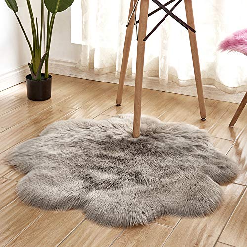 DQMEN Piel de Cordero Oveja/Sheepskin Rug Cordero, imitación mullida Alfombras imitación Piel sintética Deko Piel,para salón Dormitorio baño sofá Silla cojín (F,Gris, 45 X 45 CM)