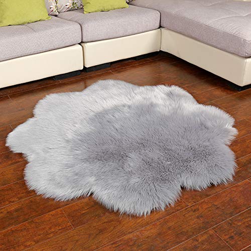 DQMEN Piel de Cordero Oveja/Sheepskin Rug Cordero, imitación mullida Alfombras imitación Piel sintética Deko Piel,para salón Dormitorio baño sofá Silla cojín (F,Gris, 45 X 45 CM)