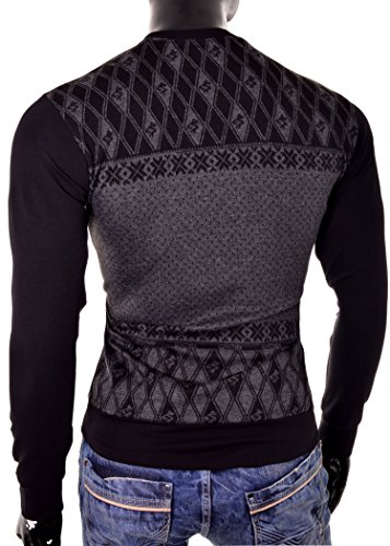 D&R Fashion Hombre de la Camiseta de la Negro Slim Fit Mezcla de algodón de Cuello Redondo del Modelo de Argyle M â ¤ 4XL