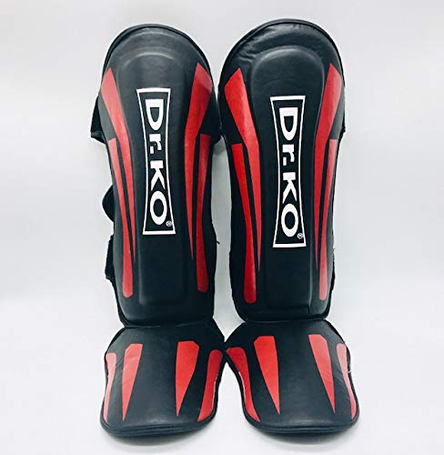 Dr. K.O. Espinilleras para Kick Boxing, MMA o Muay Thai (Negro/Rojo, S)