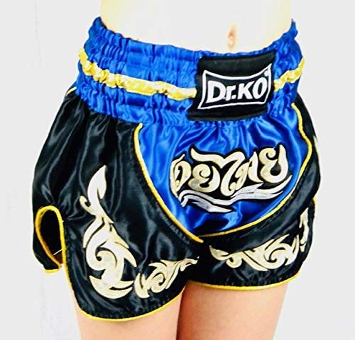 Dr. K.O. Pantalones Cortos Muay Thai y Kick Boxing para Adultos y niños (Azul, S)