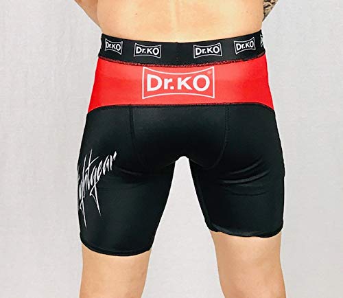 Dr. KO Pantalones mallas cortas térmicas de compresión, Shorts de compresión MMA para lucha, boxeo, artes marciales, Kick Boxing, Muay Thai (Negro y Rojo, M)