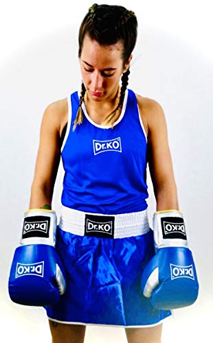 Dr. KO Uniforme Femenino de de Boxeo - Conjunto de 2 Piezas (Camiseta y Falda Corta) - para Mujeres y niñas (Azul, L)