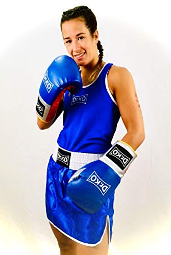 Dr. KO Uniforme Femenino de de Boxeo - Conjunto de 2 Piezas (Camiseta y Falda Corta) - para Mujeres y niñas (Azul, L)