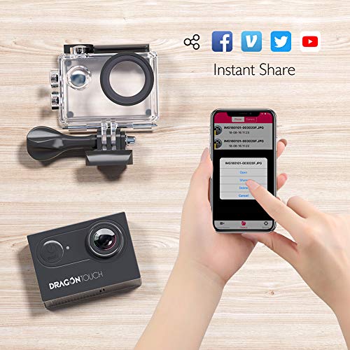 Dragon Touch Cámara Deportiva WiFi 4K 16MP Cámara de Acción con Control Remoto Mic Externo EIS 170° Gran Angular Cámara Sumergible Acuática 30m Impermeable 2 Baterías Multi Accesorios (Vision 4)