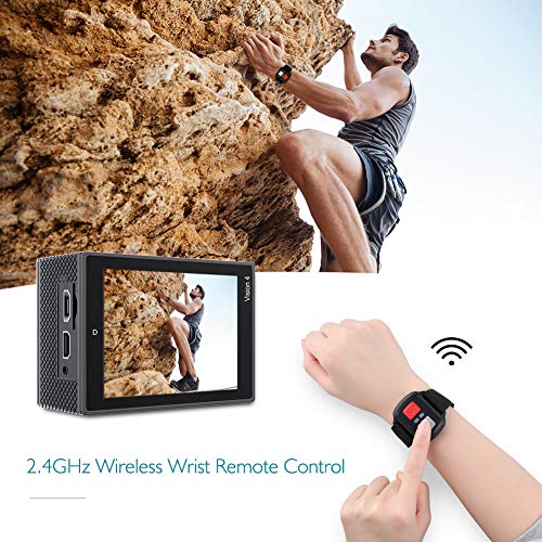 Dragon Touch Cámara Deportiva WiFi 4K 16MP Cámara de Acción con Control Remoto Mic Externo EIS 170° Gran Angular Cámara Sumergible Acuática 30m Impermeable 2 Baterías Multi Accesorios (Vision 4)