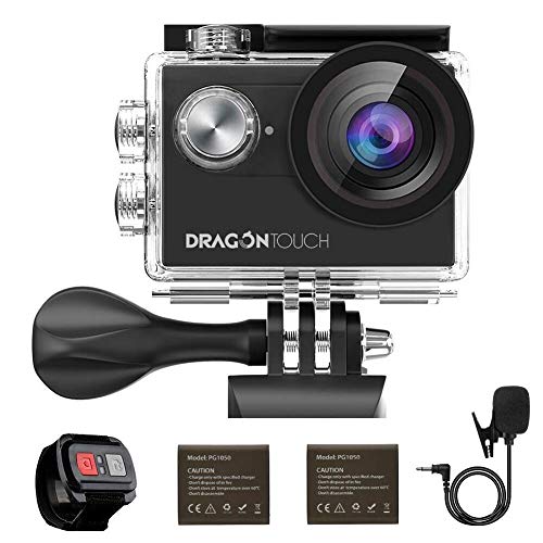 Dragon Touch Cámara Deportiva WiFi 4K 16MP Cámara de Acción con Control Remoto Mic Externo EIS 170° Gran Angular Cámara Sumergible Acuática 30m Impermeable 2 Baterías Multi Accesorios (Vision 4)