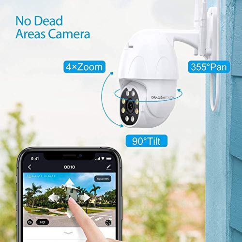 Dragon Touch OD10 Cámara IP de Vigilancia Exterior WiFi 1080P HD PTZ con Visión Nocturna, Audio Bidireccional, Detección de Movimiento, Resistente al Agua, Compatible con Alexa y Google Home Dragon Touch OD10 Cámara IP de Vigilancia Exterior WiFi 1080P HD PTZ con Visión Nocturna, Audio Bidireccional, Detección de Movimiento, Resistente al Agua, Compatible con Alexa y Google Home