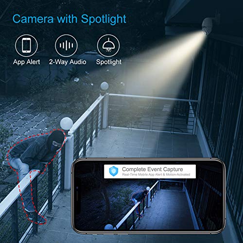 Dragon Touch OD10 Cámara IP de Vigilancia Exterior WiFi 1080P HD PTZ con Visión Nocturna, Audio Bidireccional, Detección de Movimiento, Resistente al Agua, Compatible con Alexa y Google Home