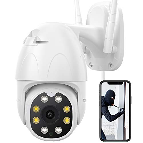 Dragon Touch OD10 Cámara IP de Vigilancia Exterior WiFi 1080P HD PTZ con Visión Nocturna, Audio Bidireccional, Detección de Movimiento, Resistente al Agua, Compatible con Alexa y Google Home