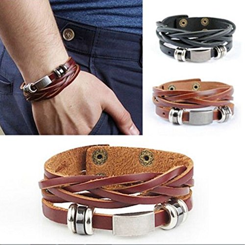 dragonaur-home decor Pulsera unisex de piel sintética multicapa con abalorios de metal, para hombres y mujeres, Marrón1