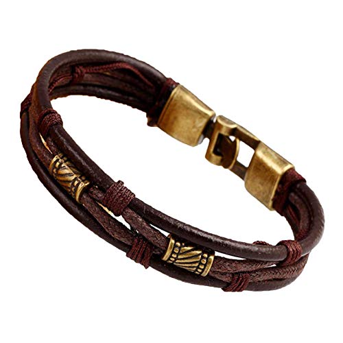 dragonaur-home decor Pulsera unisex de piel sintética multicapa con abalorios de metal, para hombres y mujeres, Marrón1